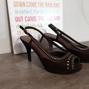 Brown open toe heels